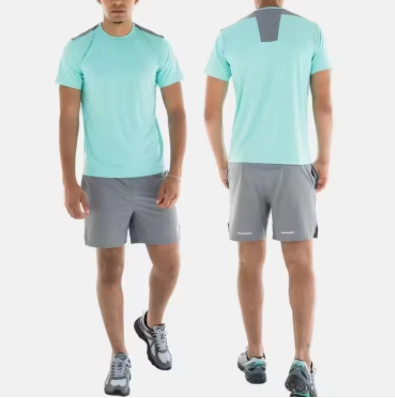 MENS SET 005  Custom Polyester 4 Way Stretch Shorts and T Shirt Sets Summer Mens Tracksuits 2 Piece Suits